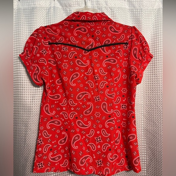 Sourpuss Clothing Red Bandana Western Paisley Top Medium Rockabilly - Picture 5 of 5
